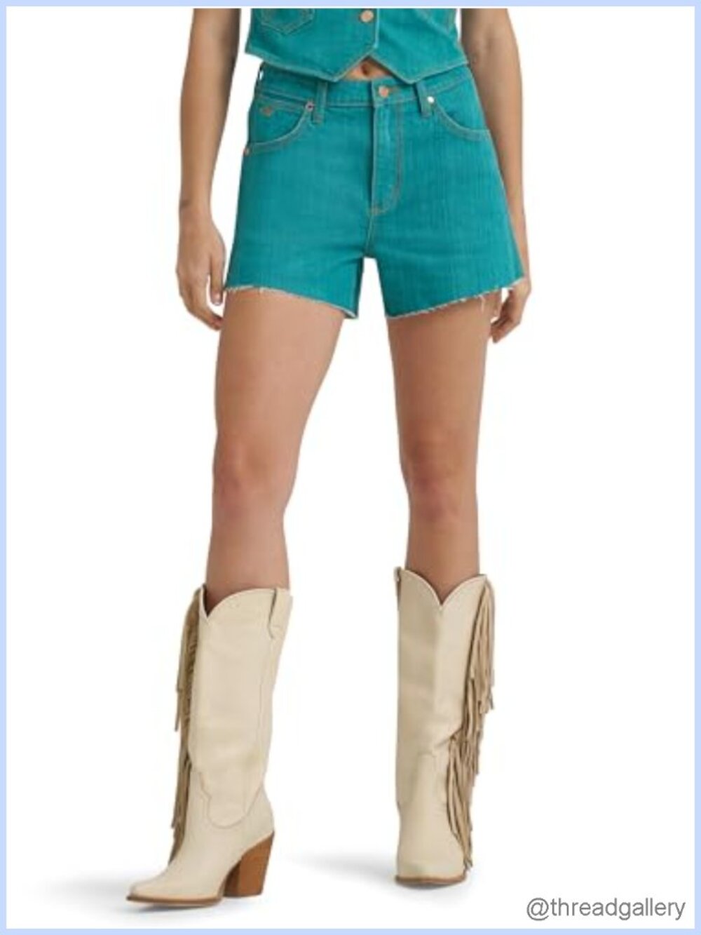 Wrangler X Lainey Wilson Mid Rise Cowboy Denim Short 3.5" Distressed Hem